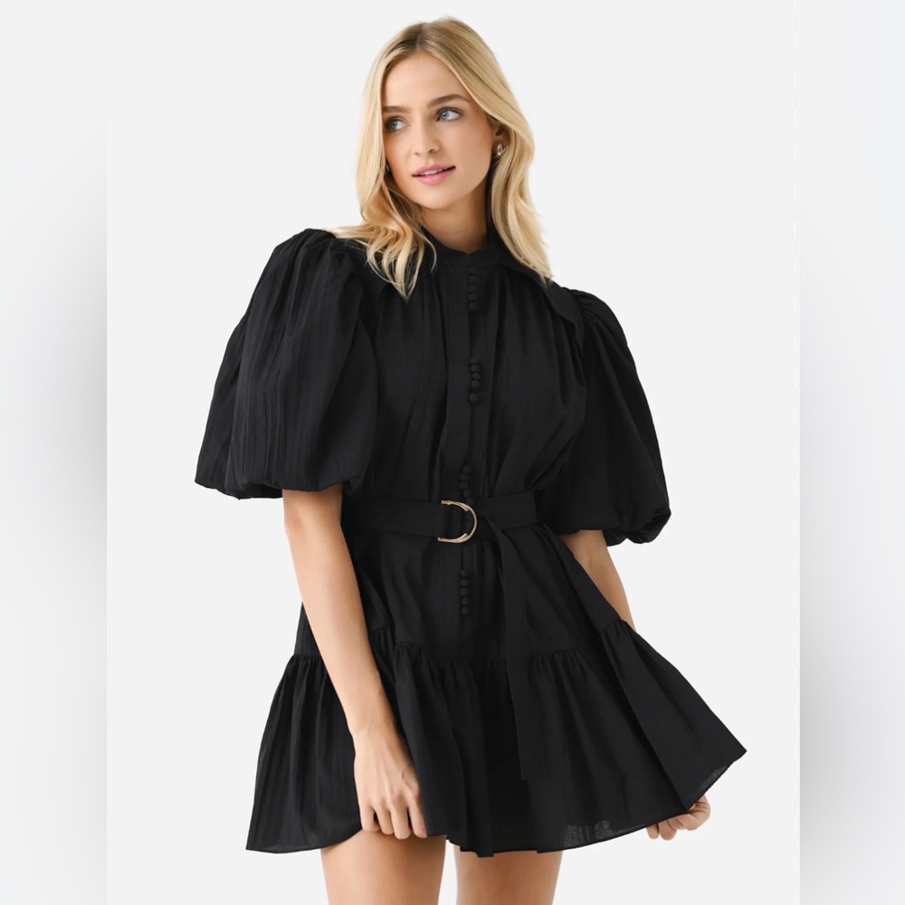 Acler Cardine Black Puff Sleeve Mini Dress A line